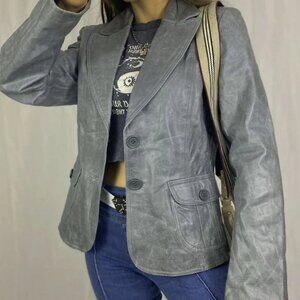 gray leather Boho chic blazer jackets